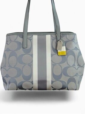 COACH Signature C Jacquard Canvas w/Leather Trim Tote Bag